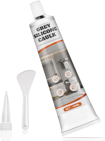 Silicone Grigio, Silicone Sanitario, Forte Adesione, Altamente Elastico, Adatto per Sigillare Fughe di Bagno, Cucina, Piastrelle, Camper, 100ML