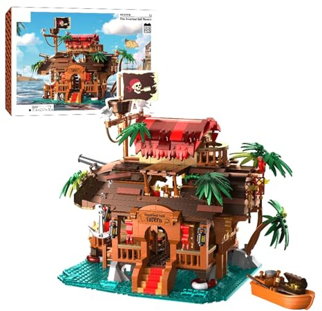 Mocbuiie Pirate's Tavern Mittelalter Klemmbausteine Haus | 1312 Teile Retro Inverted Sail Tavern Bausatz, Modular Building für Erwachsene