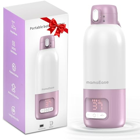 MamaEase Tragbarer Baby Flaschenwärmer für Unterwegs, Pasteurisier-Funktion + 500ml Kapazität + 16000mAh-Akku | 2 Heizmodi für Muttermilch & Wasser | Schnellaufheizen & Kochfähig