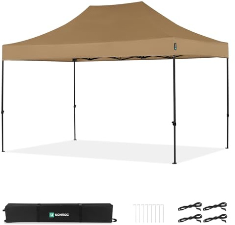 VONROC Carpa para fiestas 3 x 4,5 m – Cenador plegable Easy‑Up, impermeable, 3000 PA, protección UV 50+, estructura de acero, altura ajustable, con bolsa de transporte, color beige