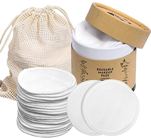Pongnas 20 Almohadillas Desmaquillantes Reutilizables, Rondas de Algodón Lavables de bambú para una Limpieza Suave de la Piel y Eliminación de Maquillaje, con Bolsa de Lavandería de (2) (1)