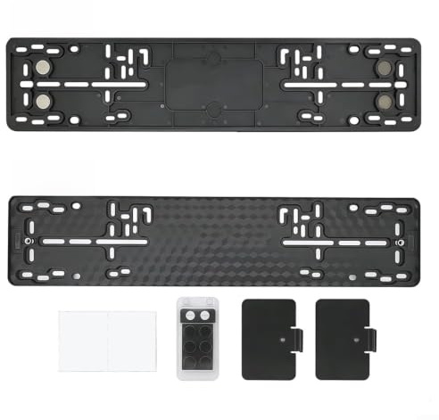 Europäischer Kennzeichenhalter für EU & Russische Norm 520x110mm, Kfz Nummernschildrahmen aus robustem Kunststoff, schwarz, einfache Montage ohne Bohren für diverse Fahrzeugmodelle mit