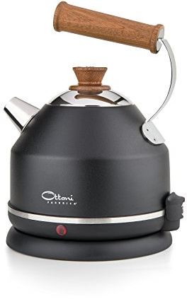 Ottoni Fabbrica Bouilloire Électrique Inox Bois d'Acajou Made in Italy 1,7L 2400W,Arrêt Automatique,Sans BPA,Filtre Anti-Calcaire Amovible,Protection Contre l' Ébullition,Base 360° Lignum Elegance