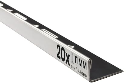 20x L-Edelstahlschiene Fliesenschiene Fliesenprofil 2,5m 11mm glänzend | Als Kantenschutz für sichtbare Außenecken und saubere Fliesenabschlüsse, 11mm Profilmaß, 2,5m, Edelstahl, glänzend, silber