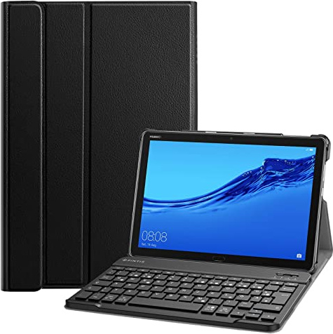 Fintie Tastatur Hülle für Huawei MediaPad M5 Lite 10.1 Zoll - Ultradünn Schutzhülle Keyboard Case mit magnetisch Abnehmbarer Bluetooth Tastatur mit QWERTZ Layout, Nicht für Huawei MediaPad M5, Schwarz