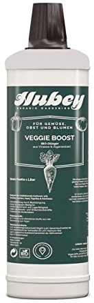 HUBEY Vinasse Bio Flüssigdünger - Tomatendünger flüssig - Organischer Gemüsedünger - Dünger für Tomaten, Gurken, Paprika, Gemüse - Veggie Boost 1 Liter