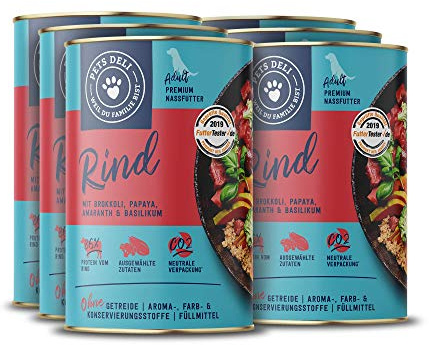 Pets Deli Classic Hunde Nassfutter Rind & Brokkoli, ideal für aktive Hunde, getreidefrei, ohne Zucker, 6x800g, Premium Qualität