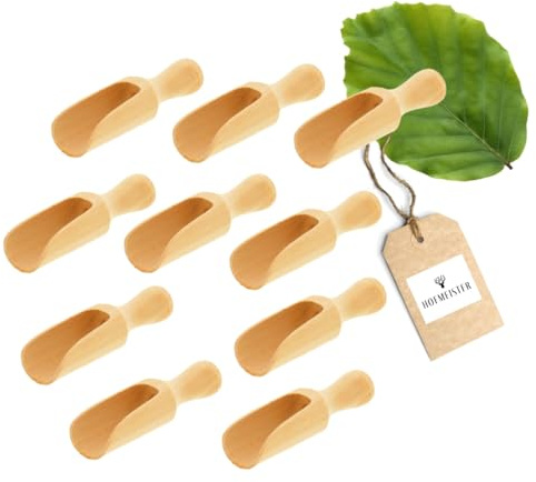 Lot de 10 cuillères doseuses HOFMEISTER® en bois, 7,5 cm, cuillères doseuses pour épices, thé, café et céréales, dosage sûr, pesage, remplissage dans des récipients, boîtes à thé et bocaux
