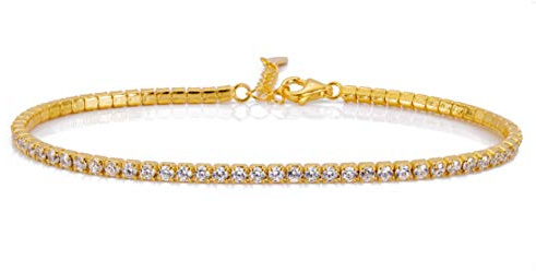 Bracciale Uomo Donna Tennis Argento 925 con Zirconi - Dimensioni 2 mm - Misura regolabile da 17 a 20 cm - Colore a scelta (Oro Giallo / Zirconi Bianchi)