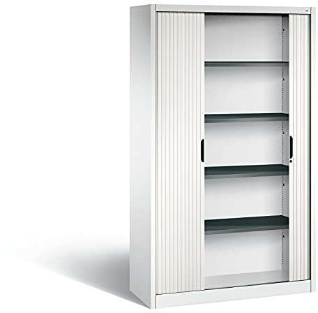 C + P Möbelsysteme C+P | Rollladenschrank mit Horizontal-Jalousie | HxBxT 1980 x 1200 x 420 mm | 4 Fachböden | 5 Ordnerhöhen | verkehrsweiß