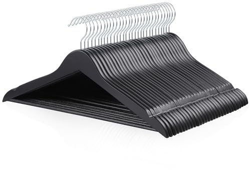 Amazon Basics Wood Suit Clothes Hangers for Closet Organizer, Black, 30-Pack
