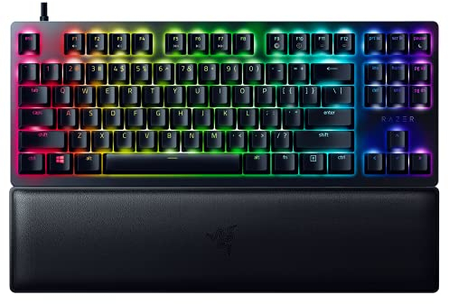 Razer Huntsman V2 TKL Tenkeyless Gaming Keyboard: Fast Clicky Optical Switches w/Quick Keystrokes & 8000Hz Polling Rate - Detachable Type-C Cable - Doubleshot PBT Keycaps - Ergonomic Wrist Rest
