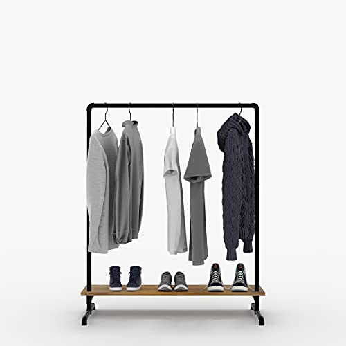 pamo Kleiderstange Industrial Design mit Eichenbretter – OSKAR - Garderobe