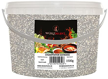 Poivre noir - Poivre à steak finement broyé - Graines réduites - Qualité supérieure en provenance d'Indonésie - Seau en polyéthylène de 1500 g