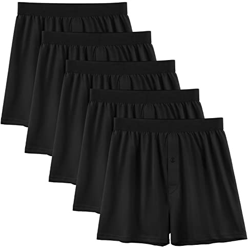 5Mayi Mens Underwear Boxers Cotton Knit Underwear for Mens Boxer Shorts All Black M