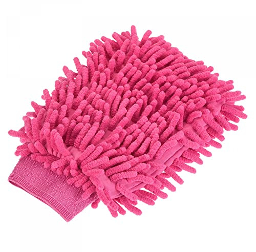 sourcing map Microfiber Soft Chenille Wash Mitten Double Sided Dusting Glove for House Cleaning, Pink
