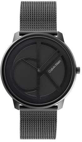 Calvin Klein Montre Analogique à Quartz pour Homme et Femme Collection Iconic Mesh - 40MM avec Bracelet Milanais en Acier Inoxydable Noir - 25200028