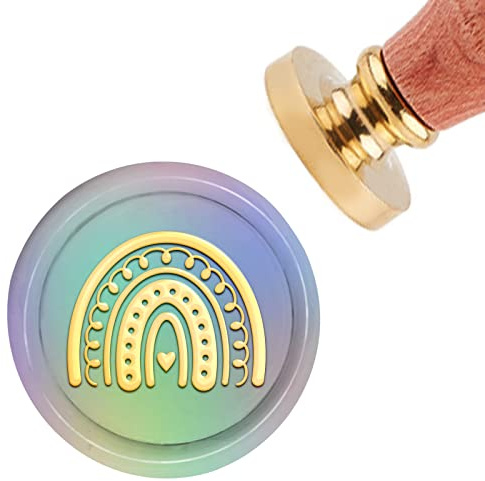 craspire Wachs-Siegel-Stempel, Regenbogen-Siegelwachs-Stempel, 30 mm, Abnehmbarer Messingkopf, Siegelstempel Mit Holzgriff Für Einladungen, Geburtstagsgeschenke, Scrapbooking