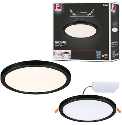 Paulmann 79961 LED Panel Einbaupanel Areo IP44 175mm rund incl. 1x13 W Warmweiß Schwarz Kunststoff Beleuchtungssystem 3000 K
