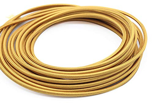 Cable Vintage de 5 Metros, 0,75 mm², Trenzado Antiguo, Tela Trenzada, Iluminación, Seda, Flexible, 300,00 V (Dorado)