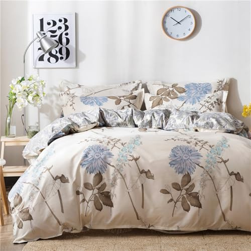 Tospass Bettwäsche 155x220 cm Blumen Weiß Beige Modern Floral Bettwäsche Set Mädchen Bettbezug Weiche Mikrofaser Wende Bettwäsche 1 Deckenbezug mit Reißverschluss 1 Kissenbezug 80x80 cm