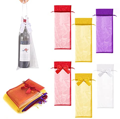 NINVVS 33 pcs Wine Gauze Bags, Organza Wine Bottle Bags, Cinch Wine Bottle Gift Bags, Bow tie Drawstring Gauze Bags for Wedding Party Favors