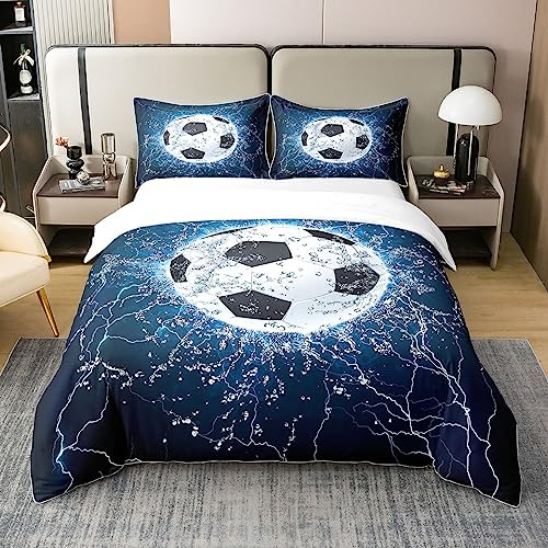 Football Soccer Ball Duvet Cover 2Pcs Twin Size Boys Girls Kids Zipper