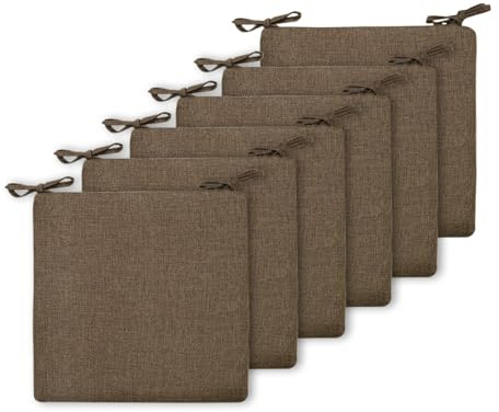 BESTORI 6er Set Sitzkissen 45 x 45 cm Rutschfestes Stuhlkissen mit Bändern Weiche Quadratisches Baumwolle und Leinen Kissen für Indoor & Outdoor Kaffee