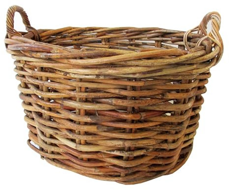 cesto vimini porta legna cm 63x52x40 H conmanici cm 47 intreccio in rattan robustissimo portalegna porta biancheria ovale