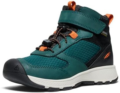 KEEN Unisex-Child Skua Mid Waterproof Hiking Boots, Ponderosa Pine/Gold Flame, 7