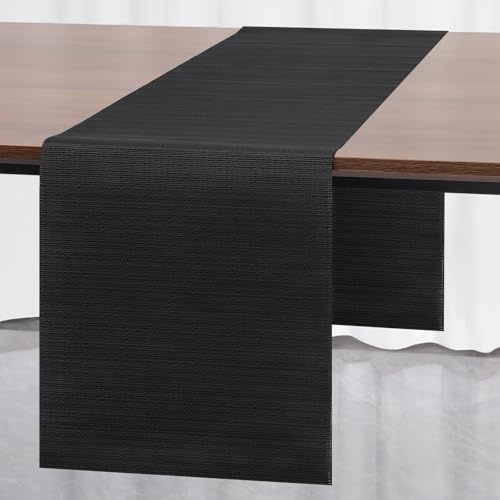 Myir JUN Tischläufer Schwarz Tischläufer Modern PVC abwaschbar Outdoor | Hitzebeständig für Häuser Esszimmer Restaurants Hotels Party Tischdeko Dekoration 30 x 183 cm (Schwarz)