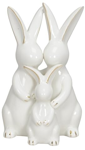 Posiwio putzige originelle kuschelnde kleine Osterhasen aus Porzellan weiß mit etwas Gold als 3-er Figur