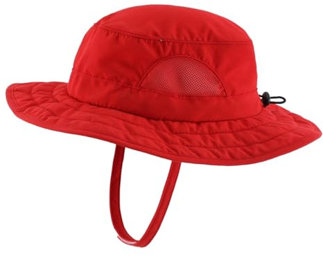 Magracy Sombrero de malla para niños de aventura con visera ancha UPF 50+ sombrero de playa ajustable, rojo, Talla única