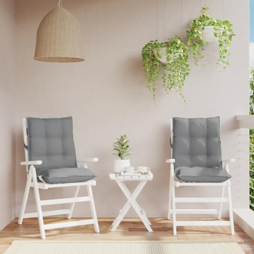 Homgoday Niedriglehner-Auflagen 2 STK. Gartenstuhlauflagen Sitzauflagen Stuhlauflagen Sitzpolster Sitzkissen mit Rückenlehne für Garten Balkon Camping Stuhl Grau Oxford-Gewebe