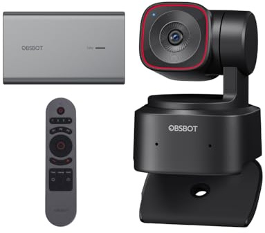 OBSBOT Tiny 2 Lite Webcam 4K avec Télécommande et Adaptateur UVC vers NDI, Caméra PTZ de Streaming avec Suivi IA, Capteur 1/2, Contrôle Gestuel, 60 fps, HDR, Microphones, Webcam pour Ordinateur de Bu