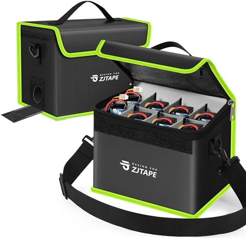 ZJTAPE Lipo Safe Bag Feuerfeste, Explosionsgeschützte Akku Tasche, Großer Stauraum Lipo Aufbewahrungsbox - Feuerfester Tresor, Schutztresortasche Verstellbare Akku Tasche (Schwarz, Grün)