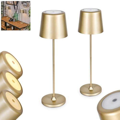 HOFSTEIN LED Tischleuchte Belece 2er Set, dimmbare Tischlampe aus Metall/Kunststoff in Gold/Weiß, USB-C Anschluß, Akku, An-/Ausschalter, für Wohnzimmer, Schlafzimmer, Garten, Balkon, Terrasse, IP44