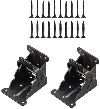 2 Piezas Bisagra Plegable Autoblocante, Patas de Mesa Plegables con Bisagras, Soportes Plegables para Patas de Mesa con 20 Tornillos (Negro)