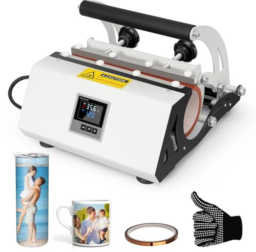 VoOqo Máquina de Prensa de Calor para Tazas de Vaso, Máquina de Prensa de Tazas con Cinta Térmica de Papel de Sublimación y Guantes, Botella de Agua de Vidrio, Impresión de Transferencia de Calor DIY