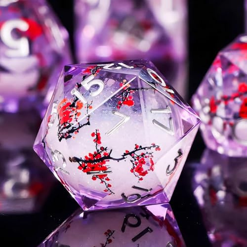 Elifel Sats med D&D-tärningar, 7 st., med flytande kärna av rörlig sand, i harts, vassa kanter, för Dungeons and Dragons, rollspelstärningar, D20, D12, D10, D8, D6 och D4, handgjorda, för rollspel