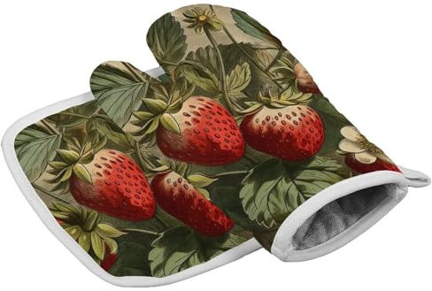Gants de cuisine personnalisés en forme de fraise rouge - Résistants à la chaleur - Gants de cuisine doux pour femme - Pour cuisine, barbecue, barbecue - Cadeau de Thanksgiving