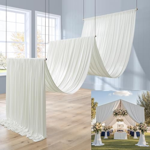 Htper 6 Panels 5x20ft Ivory Ceiling Drapes for Wedding Parties, Wrinkle Free Thick Polyester 20ft Extra Long Wedding Draping Ivory Ceiling Curtains Arch Drapery for Birthday Party Canopy Tent Decor