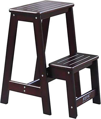 Indoor Climbing Stool, Step Stool Folding Ladder Stool,Solid Wood Flower Shelf Stand-Household Wooden Ladder Multifunction Indoor Ascend Ladder Maximum Load 150Kg/Black (Black) (Black) Friendship