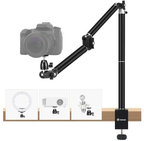 TARION Overhead Desk Camera Mount - Heavy Duty Desktop DSLR Stand with Articulating Arm Ballhead with C Clamp Flexible Camera Arm with 1/4'' Screw for Photograhpy TKA01-L (Upgraded Version)