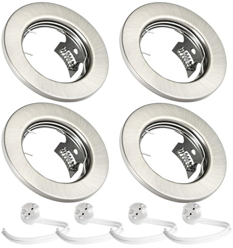 JungesLicht 4er Set Einbaustrahler gebürstet mit GU5.3 MR16 Keramikfassung, Außendurchmesser 80mm, Bohrdurchmesser 55mm bis 68mm passend, Deckenstrahler, Einbauleuchte, Deckenspots, ohne Leuchtmittel