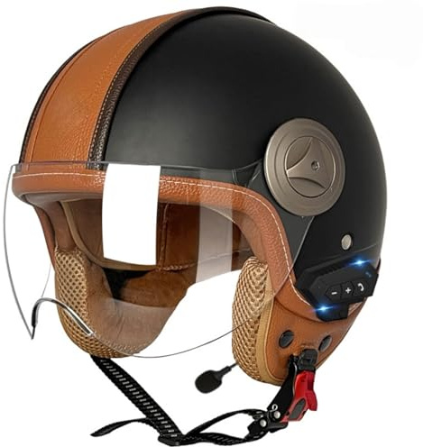 Retro-Motorradhelm Motorrad-Jethelm Bluetooth-Helm Halbhelm Für Erwachsene Mit Visier 3/4-Helme Für Herren Und Damen Moped-Roller Für Alle Jahreszeiten