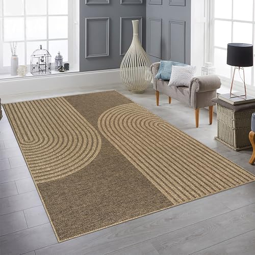 Teppich-Traum In- & Outdoor Teppich Bogenmuster Beige Braun 120x170 cm | Pflegeleicht, schmutzabweisend, wetterbeständig und strapazierfähig, für Balkon, Terrasse, Wohnzimmer, Schlafzimmer, Büro