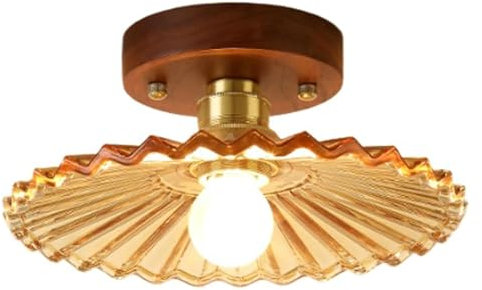 MMRTDJDR Lampada a soffitta a sfioramento della Lampada a soffitto, Luce a soffitto in Vetro a Strisce Trasparente, Legno di Noce retrò Vicino alle luci del soffitto per