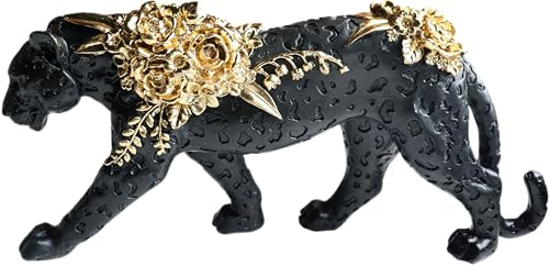 LAIKEARTS Cheetah Statue Black Gold Leopard Sculpture Home Decor Leopard Sculpture Resin Handmade Sitting Suitable for Living Room Table Center Bedroom Gift for Woman Father