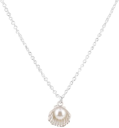 Mikovivi Collana con Ciondolo a Conchiglia, Collana con Ciondolo a Conchiglia Perla Ispirato al Mare Semplice e Delicato Gioiello Estivo da Spiaggia per Donne e Amanti Della Spiaggia (Argento)